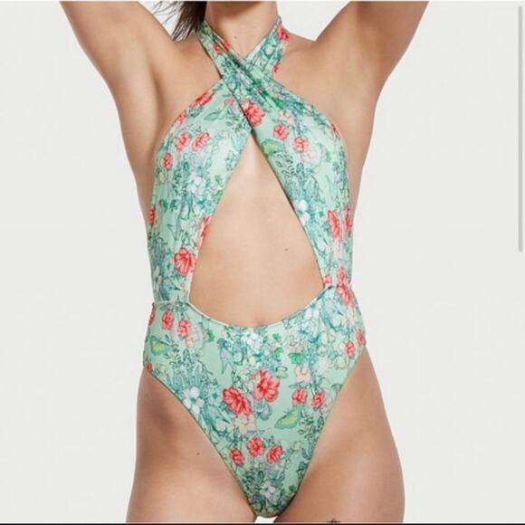 Victoria's Secret Other - Victoria’s Secret Wrap Criss Cross One Piece Sexy Green Floral Swimsuit Women’s